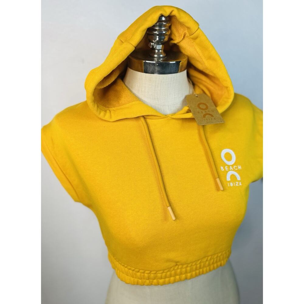 O Beach Ibiza Yellow Crop Hooded Top XS Travel Summer Spain